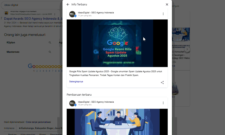 Contoh google business profile postingan ideax digital seo agency indonesia