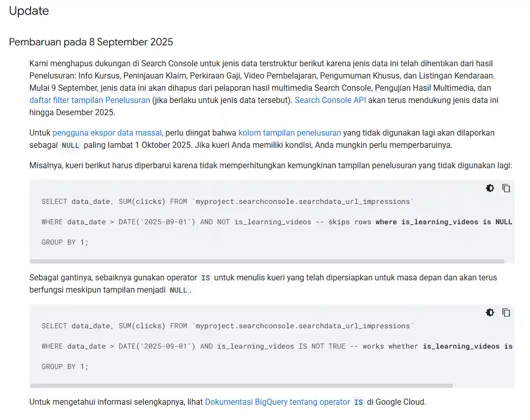 Google penghapusan struktur data search console 2025
