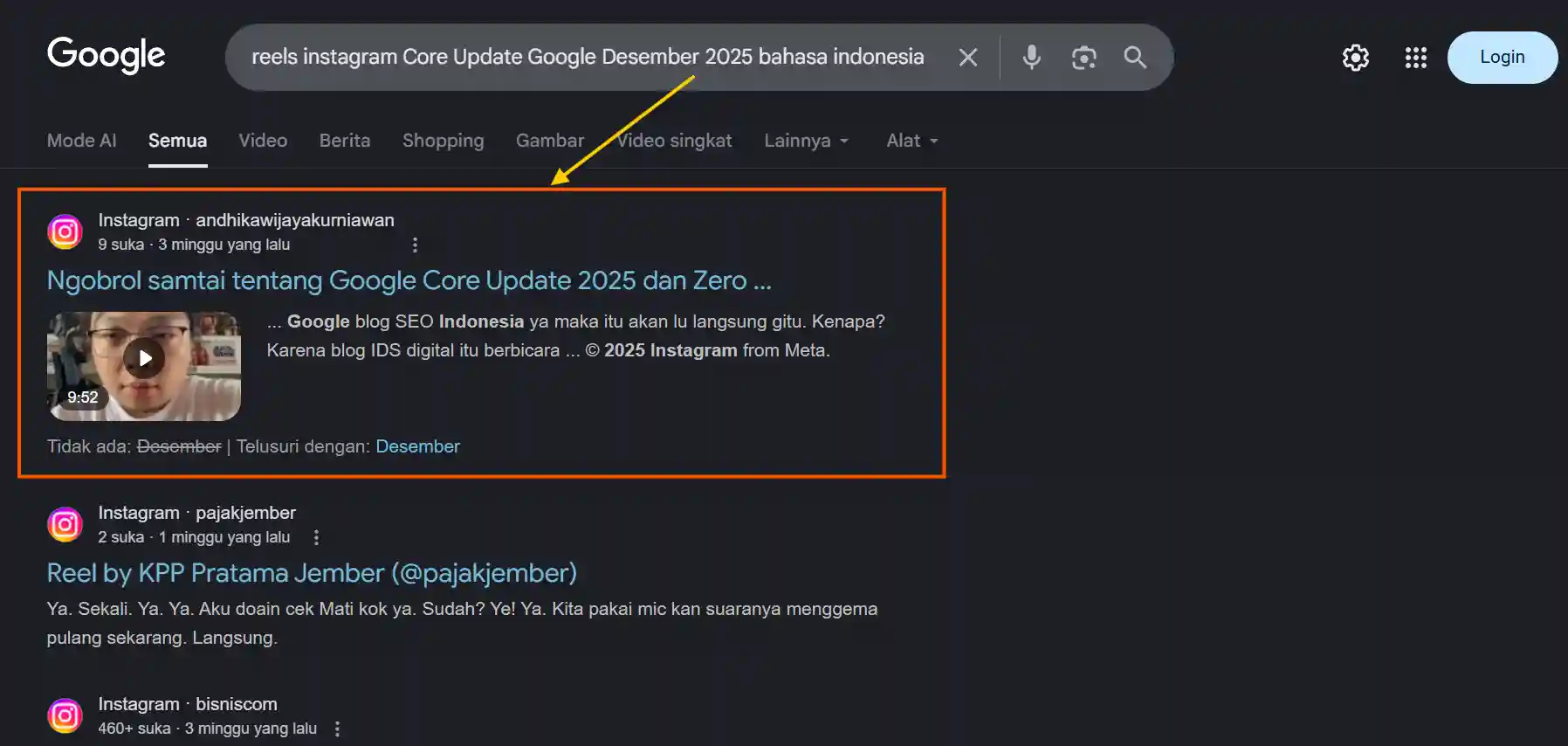 Contoh optimasi reels instagram andhika wijaya kurniawan ideax digital jasa seo agency indonesia