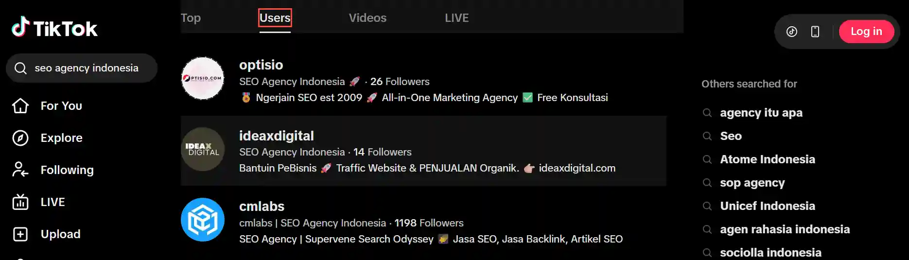 Contoh optimasi seo bio tiktok ideax digital jasa seo agency indonesia