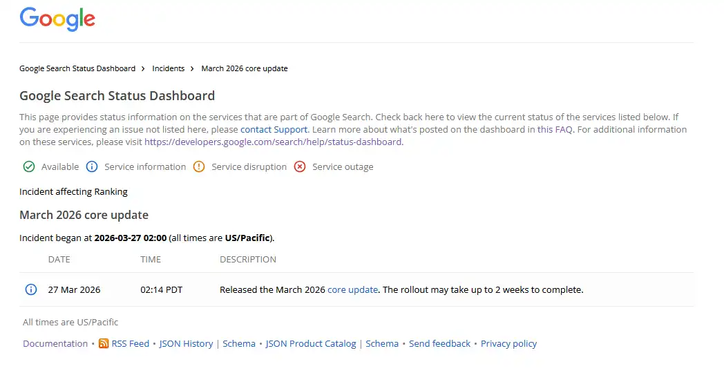 Google dashboard core update maret 2026 ideax digital jasa seo agency indonesia