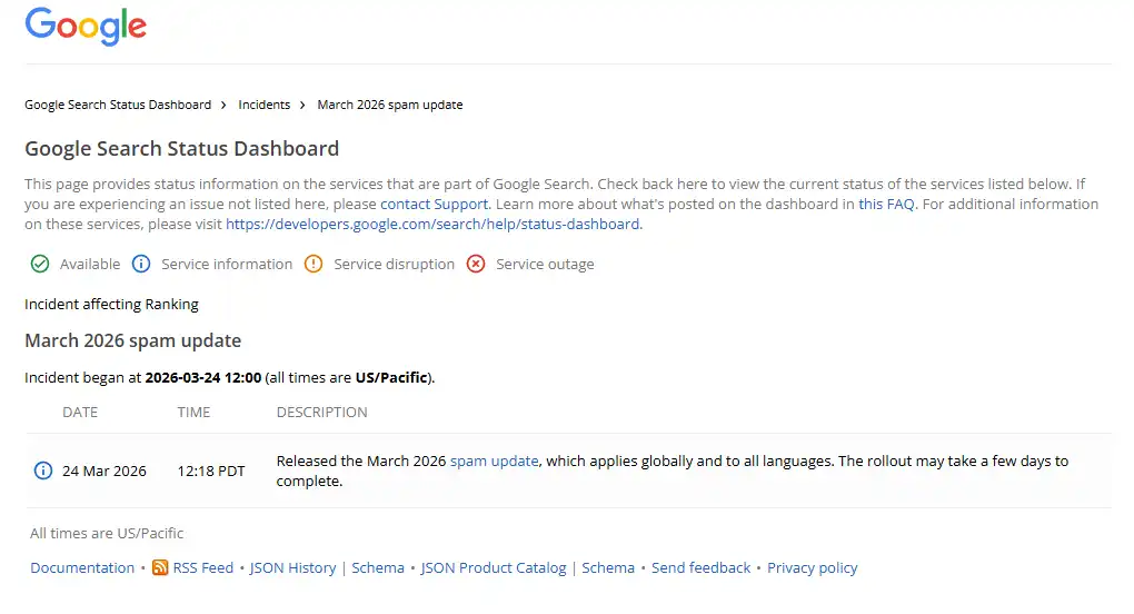 Google dashoard spam update maret