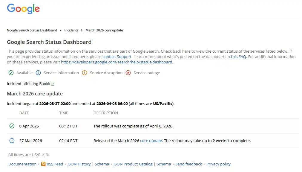 Google dashboard status update core maret 2026 selesai ideax digital jasa seo agency indonesia