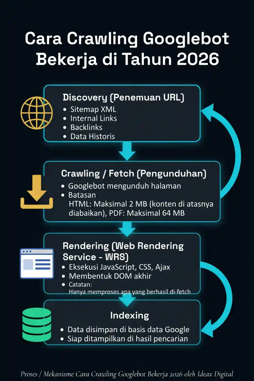 Proses mekanisme cara crawling googlebot bekerja di tahun 2026 ideax digital jasa seo agency indonesia